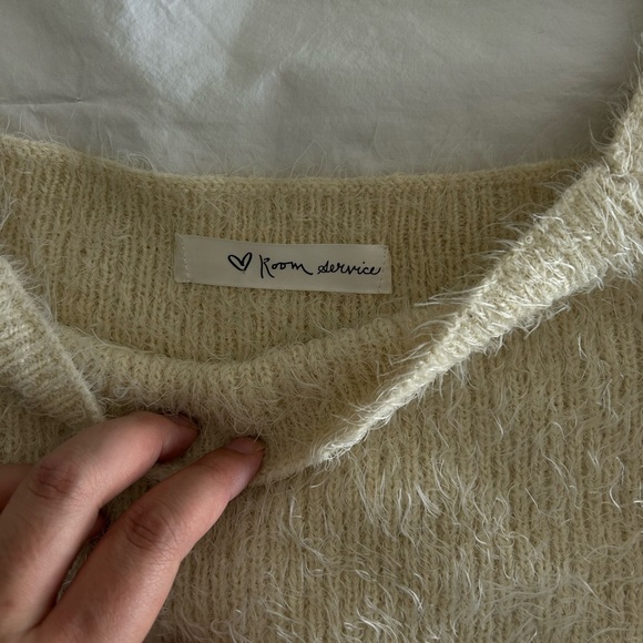 Fuzzy Off The Shoulder Cropped Cream Top - Picture 2 of 4